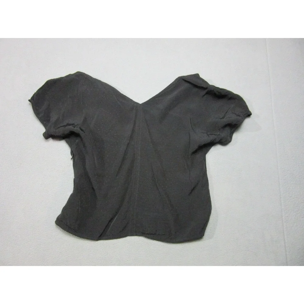 Madewell Top Womens 6 Black Rouched Jacquard Romantic V Neck Soft Viscose